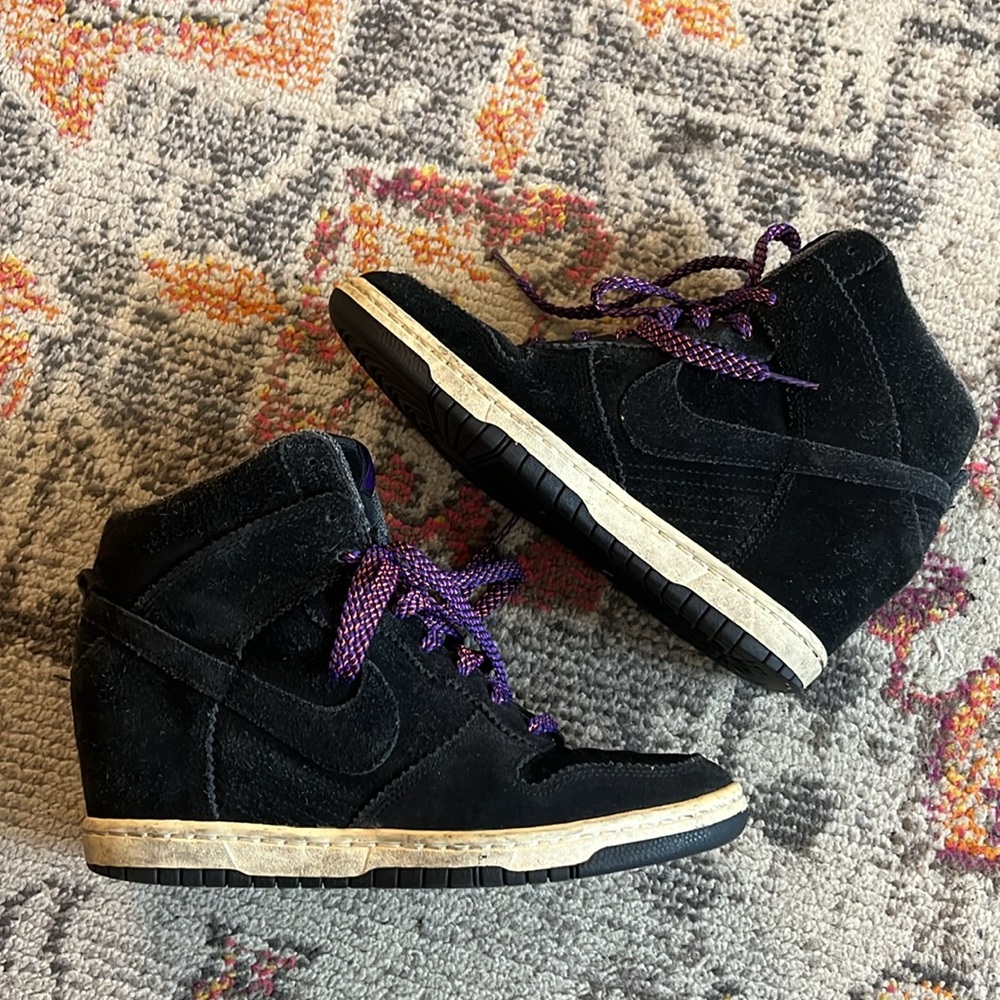 Nike dunk ski hi black suede wedge heel sneakers sz 9